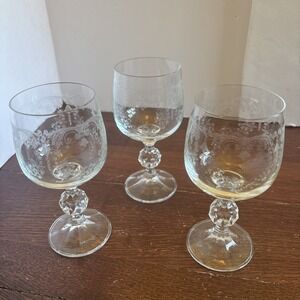 Set of 3 Bohemian Cascade Etched Wine Glasses by Import‎ Assoc.